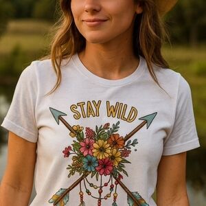 Stay Wild Boho Arrow Floral Graphic Tee | Western Free Spirit Shirt